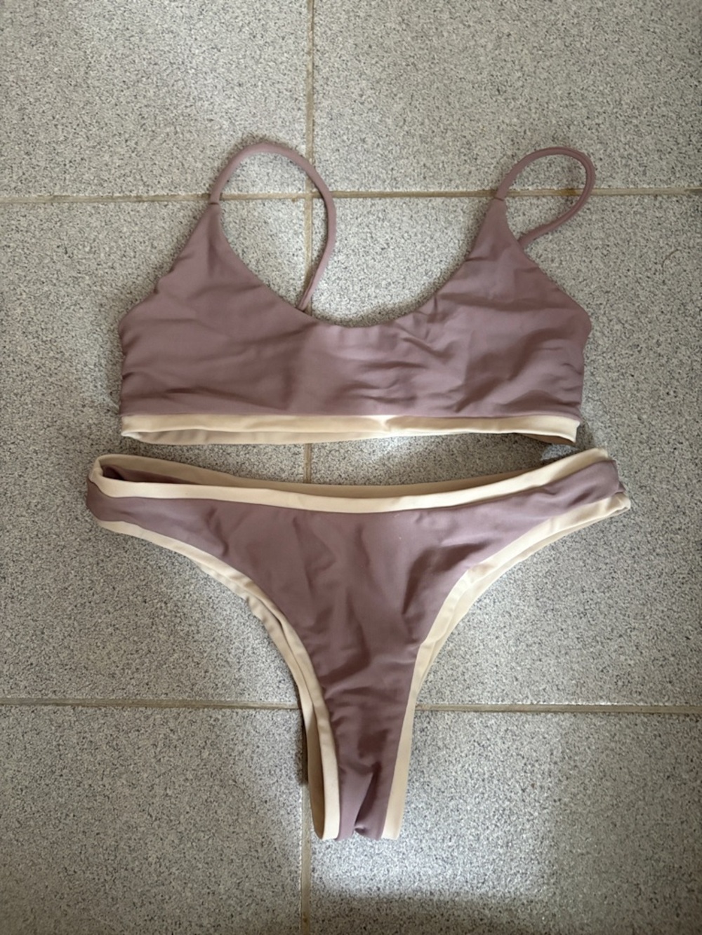 Mikoh Two-Piece Mauve Bikini with Cream Trim